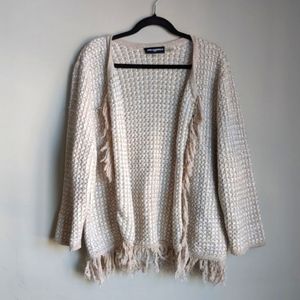 KARL LAGERFELD XL knit fringe cream open cardigan
